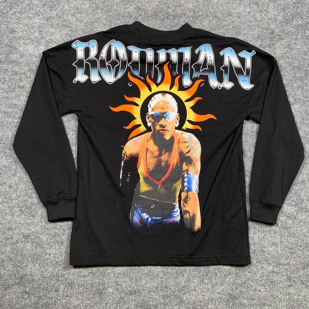 Dennis Rodman Graphic‎ Long Sleeve Shirt Black Sunburst Men Small New